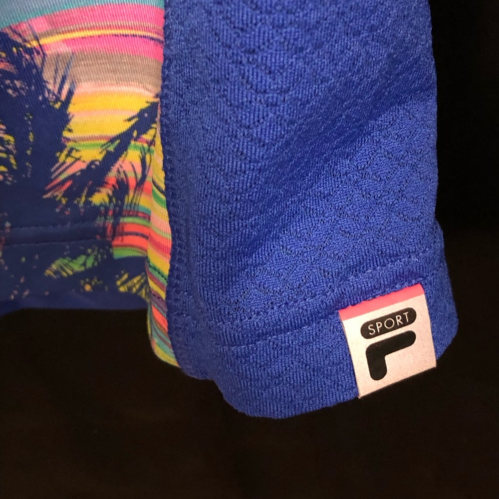 💜FILA womens XS racerback running tank top Dazzling Blue palm trees —#058 - Picture 9 of 9